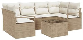 vidaXL Σετ Καναπέ Κήπου με μαξιλάρι με αποθήκευση 7 pcs Μπεζ και Κρέμα