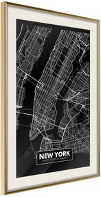 Αφίσα - City Map: New York (Dark) - 30x45 - Χρυσό - Με πασπαρτού