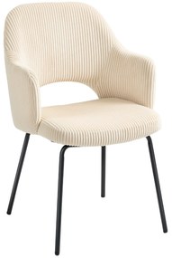 HOMCOM Καρέκλα τραπεζαρίας, κοτλέ ύφασμα, σχήμα κέλυφος, μεταλλικά πόδια, υποπόδια, μπεζ