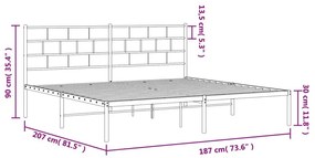 Πλαίσιο Κρεβατιού με Κεφαλάρι Μαύρο 180 x 200 εκ. Μεταλλικό - Μαύρο