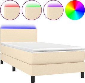 vidaXL Κρεβάτι Boxspring με Στρώμα &amp; LED Κρεμ 100x200 εκ. Υφασμάτινο