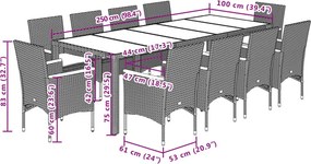 vidaXL Σετ Τραπεζαρίας Κήπου 11τεμ. Μπεζ Συνθ.Ρατάν/Γυαλί με Μαξιλάρια