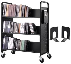 VEVOR Book Cart, 330 lbs Library Cart, 39.4&quot; x 20.1&quot; x 49.2&quot; Rolling Book Cart, Double Sided W-Shaped Sloped Shelves with 4-Inch Lockable Wheels for Home Shelves Office School, Book Truck in Black