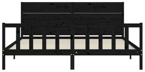 Πλαίσιο Κρεβατιού με Κεφαλάρι Μαύρο 200x200 εκ. Μασίφ Ξύλο - Μαύρο