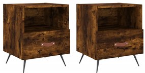 vidaXL Κομοδίνα 2 τεμ. Καπνιστή Δρυς 40 x 35 x 47,5 εκ. Επεξεργ. Ξύλο