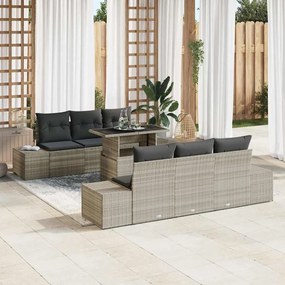 vidaXL σετ καναπέ κήπου 7 τεμαχίων με μαξιλάρια σε ανοιχτό γκρι πολυ-ρατάν