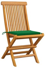 Καρέκλες Κήπου 2 τεμ. από Μασίφ Ξύλο Teak με Πράσινα Μαξιλάρια - Πράσινο