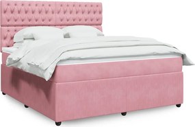 vidaXL Κρεβάτι Boxspring με Στρώμα Ροζ 180x200 εκ. Βελούδινο