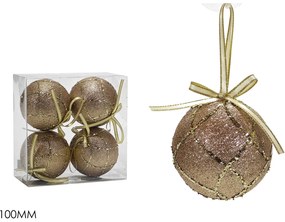 Χριστουγεννιάτικη Μπάλα Ροζ/Χρυσό 100mm Σετ 4Τμχ