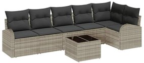 vidaXL Σετ Καναπέ Κήπου με μαξιλάρι 7 pcs Ανοιχτό γκρι Πολυ ράταν