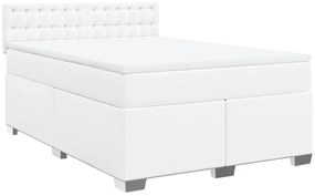 vidaXL Κρεβάτι Boxspring με Στρώμα Λευκό 160x200εκ.από Συνθετικό Δέρμα
