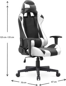 Καρέκλα γραφείου Gaming Alonso Megapap από τεχνόδερμα χρώμα λευκό - μαύρο 67x70x125/135 εκ.