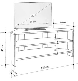 Έπιπλο τηλεόρασης γωνιακό Thales Megapap χρώμα ανοιχτό καρυδί 110x36x45εκ.