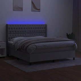 vidaXL Κρεβάτι Boxspring με Στρώμα & LED Αν.Γκρι 160x200εκ. Υφασμάτινο