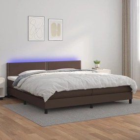 Κρεβάτι Boxspring με Στρώμα &amp; LED Καφέ 200x200 εκ. Συνθ. Δέρμα - Καφέ