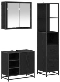 vidaXL Σετ Επίπλων Μπάνιου με ράφι 3 pcs Μαύρη Οξυά Επεξεργασμένο ξύλο