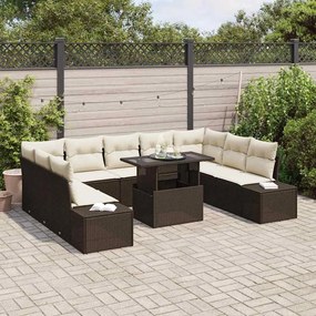 vidaXL Σετ Καναπέ Κήπου με αποθήκευση 10 pcs Καφέ Πολυ ράταν