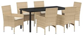 vidaXL Σέτ φαγητού για κήπο με μαξιλάρι 7 pcs Μπεζ Πολυ ράταν
