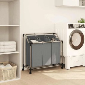 VidaXL Καλάθι Απλύτων με Ρόδες 3 Θέσεων Γκρι