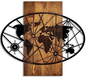 Διακοσμητικό Τοίχου World Map 899SKL2628 57x62cm Walnut-Black Wallity Μέταλλο,Ξύλο