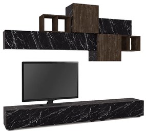 Σύνθεση τηλεόρασης Tromen Megapap από μελαμίνη χρώμα μαύρο εφέ μαρμάρου - μαύρο rebab 260x40x33εκ.