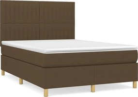 vidaXL Κρεβάτι Boxspring με Στρώμα Σκούρο Καφέ 140x190 εκ. Υφασμάτινο