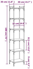 Βιβλιοθήκη 6 Επιπέδων Καφέ Δρυς 40 x 30 x 188 εκ. Επεξεργ. Ξύλο - Καφέ