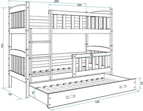 Κουκέτα  Dorian με 3o Κρεβάτι από μασίφ ξύλο Grey  90×200cm (Δώρο τα 3 Στρώματα)