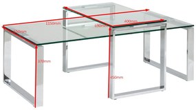 Σετ τραπεζιών περιοδικών Oakland 172, Ασημί, 37x55x115cm, Γυαλί, Γωνιακός