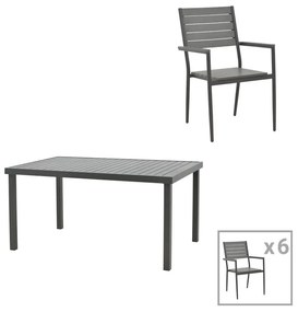 Dining table Vitality-Kliton B set of 7 anthracite aluminum and gray plywood 150x80x74cm 150x80x74 εκ.