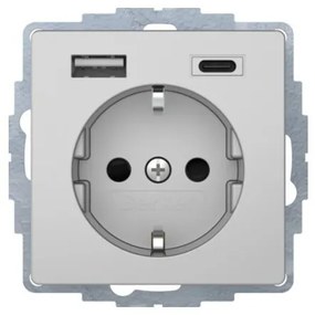 Πρίζα Σούκο με 2xUSB A+C Αλουμίνιο Berker 48046084 Hager-48046084-Αλουμίνιο 48046084