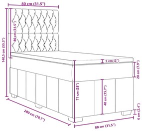 Κρεβάτι Boxspring με Στρώμα Σκούρο Γκρι 80x200 εκ. Υφασμάτινο - Γκρι