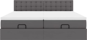 vidaXL Οθωμανικό κρεβάτι με στρώματα &amp; LEDs Γκρι Faux Leather