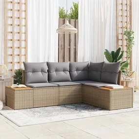 vidaXL Σετ Καναπέ Κήπου με μαξιλάρι 4 pcs Μπεζ Πολυ ράταν