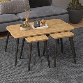 Τραπεζάκι σαλονιού σετ 3 τμχ Oliva Megapap χρώμα oak 90x55x46εκ.-GP022-0086,2