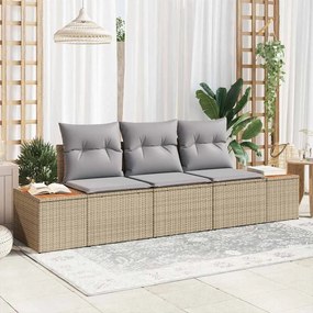 vidaXL Σετ Καναπέ Κήπου με μαξιλάρι 3 pcs Μπεζ συνθετικό ρατάν