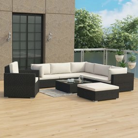 vidaXL Σαλόνι Κήπου 8 Τεμαχίων Μαύρο από Συνθετικό Ρατάν με Μαξιλάρια