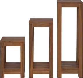 vidaXL Βάση φυτών 3 τεμ. Φυσικό 25 x 25 x 80 cm Στερεό Ξύλο Τίκ