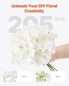 VEVOR 205 Pcs Artificial Silk Hydrangea Flowers 9.8 In Bouquet Arrangement White