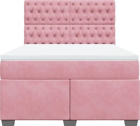 vidaXL Κρεβάτι Boxspring με Στρώμα Ροζ 140x190 εκ. Βελούδινο