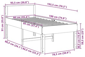 Σκελετός Κρεβ. Χωρίς Στρώμα Λευκό 90x190 εκ Μασίφ Πεύκο - Λευκό