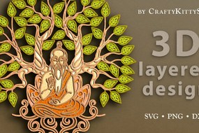 Σετ των 3 Intra απο ξύλο plywood 3mm-4mm πάχος περικοπής με 3D στρώσεις δέντρου της Buddha Yoga Δίασταση 7x7 cm INTRAFABR-62767283