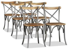 Καρέκλες Τραπεζαρίας 6 τεμ. από Μασίφ Ξύλο Μάνγκο και Ατσάλι - Πολύχρωμο
