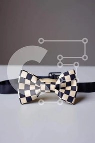 Intra Συλλεκτικό Ξύλινο Παζλ Plywood  4mm - Μαύρο και άσπρο παπιγιόν σε λευκό επιτραπέζιο Σε Ξύλινο Κουτί - Διαστάσεις Puzzle: 10x10 cm – 25 κομμάτια