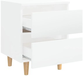 vidaXL Κομοδίνα 2 τεμ. Γυαλ. Λευκό 40x35x50εκ. Πόδια από Ξύλο Πεύκου