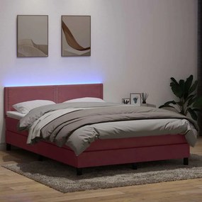 vidaXL Κρεβάτι Boxspring με Στρώμα &amp; LED ροζ 160x220 cm Βελούδινο