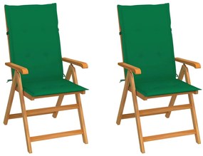 3062381 vidaXL Καρέκλες Κήπου 2 τεμ. από Μασίφ Ξύλο Teak με Πράσινα Μαξιλάρια Πράσινο, 1 Τεμάχιο