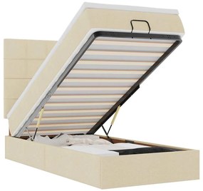 vidaXL Οθωμανικό κρεβάτι με στρώμα &amp; LEDs Cream 90x190cm ύφασμα