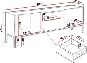 Έπιπλο τηλεόρασης Como 2D1SZ-Fusiko-Mavro
