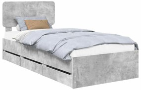 vidaXL Σκελετός Κρεβατιού Σκυρόδεμα Γκρι 90 x 190 cm Μηχανήματος Ξύλο